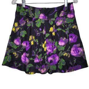 Silence + Noise Anthro Black with purple floral Print pleated skirt Pockets